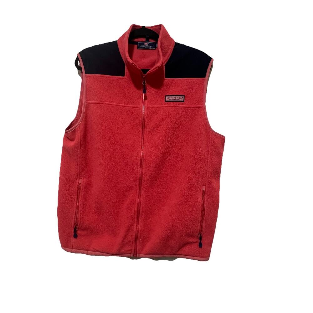 Vineyard Vines Women’s Westerly Vest Small Pink Navy Full Zip Fleece Zip Pockets
